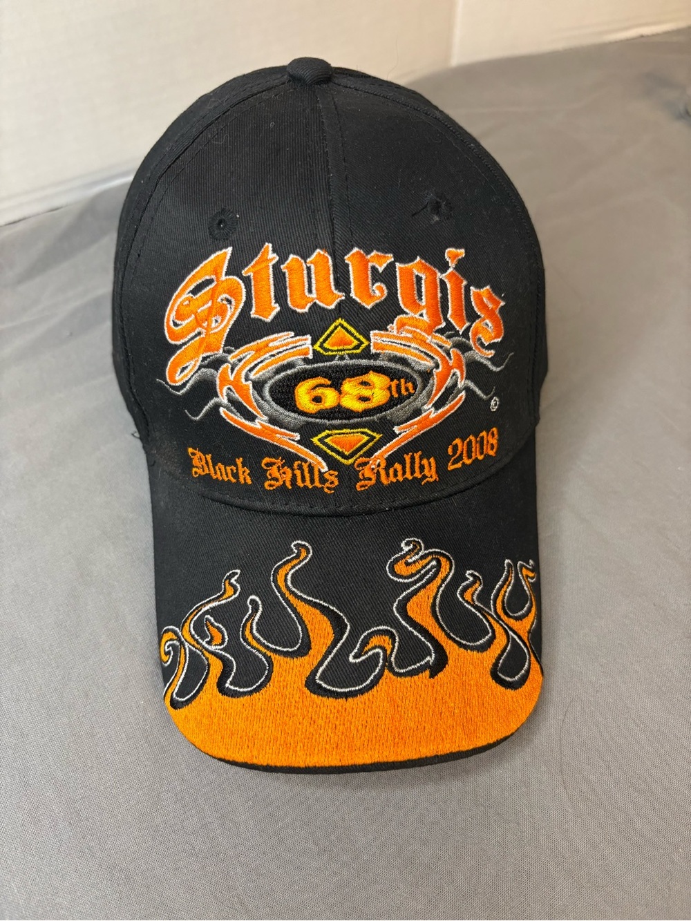 Sturgis 68th Black Hills Rally 2008 Black & Orange Flame Cap